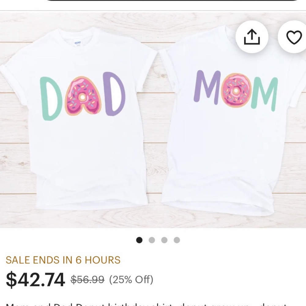 Sweet ONE mom and dad donut shirts. Each were worn one time for only 2 hours.